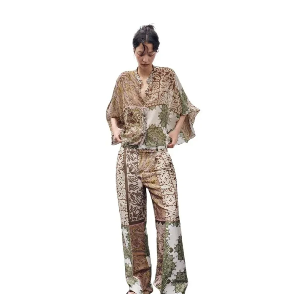 ZARA PATCHWORK TROUSERS MULTICOLOURED SIZE XS | 2616/127